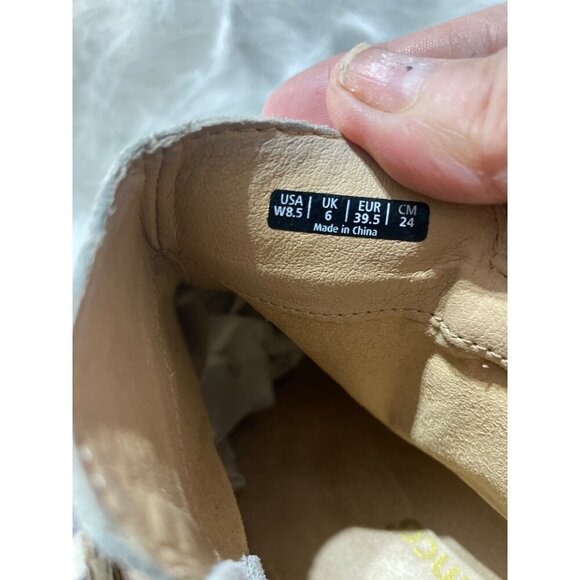 Perforated Suede Ankle Boots With Tribal Design & Buckle Detail Size 8.5 Beige - Picture 6 of 7